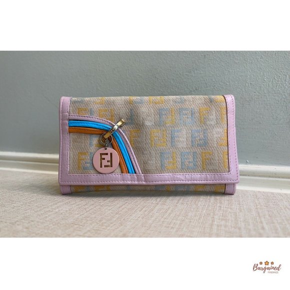 Authentic Fendi Multicolor Canvas Leather Zucchino Long Bifold Wallet - 8M0179 - Picture 4 of 16